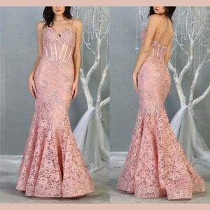 NWT Royal Queen [ 10 ] Lace Embroidered Corset Mermaid Gown in  Dusty Rose S1866